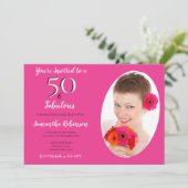 50と素晴らしいフォトピカスタマイズックピンクホワイトシェブロン 招待状 (スタンド正面)