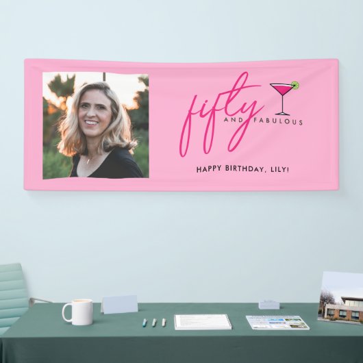 50と素晴らしいフォトピンクの誕生日パーティー 横断幕 (トレードショー)