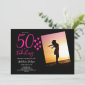50と素晴らしいフォトピンクブラックハート50th 招待状 (スタンド正面)