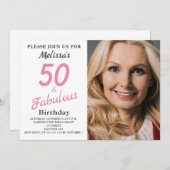 50と素晴らしいフォトピンク誕生日招待状 招待状 (正面/裏面)