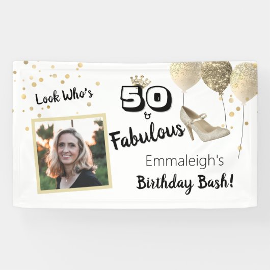 50と素晴らしいフォトブラックはっきりした誕生日 横断幕 (横)