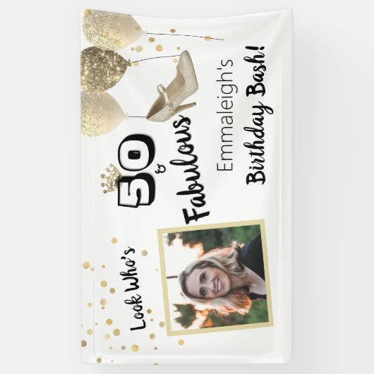 50と素晴らしいフォトブラックはっきりした誕生日 横断幕 (縦)