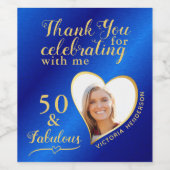 50と素晴らしいフォトブルー王室のと金ゴールド誕生日 ワインラベル (シングルラベル)