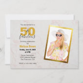 50と素晴らしいフォトマーブル金ゴールドモダン誕生日 招待状 (正面)