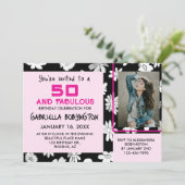 50と素晴らしいフォト白黒ピンクフローラ 招待状 (スタンド正面)