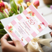 50と素晴らしいフラミンゴス熱帯ピンク誕生日 招待状