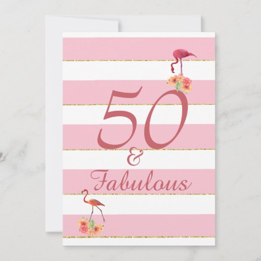 50と素晴らしいフラミンゴス熱帯ピンク誕生日 招待状 (裏面)