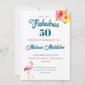 50と素晴らしいフラミンゴ誕生日熱帯熱 招待状 (裏面)