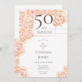 50と素晴らしいフローラピンクローズブラウン縦 招待状 (正面/裏面)