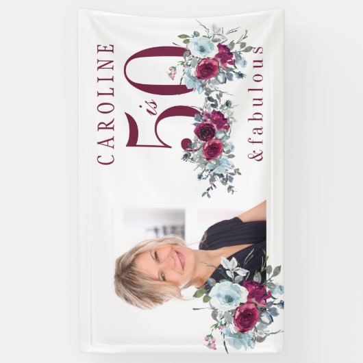 50と素晴らしいフローラ写真50th誕生日パーティー 横断幕 (縦)