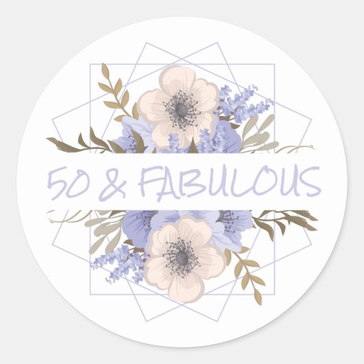 50と素晴らしいフローラ誕生日パーティワイルドバラ ラウンドシール (正面)