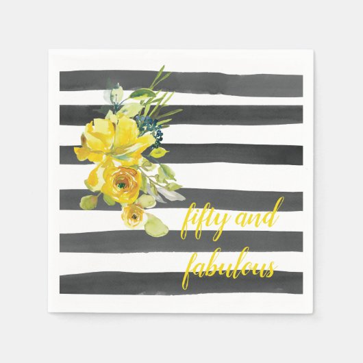 50と素晴らしいフローラ誕生日パーティー スタンダードカクテルナプキン (正面)