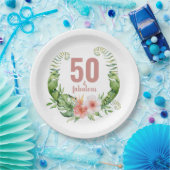 50と素晴らしいフローラ赤面ピンクのスクリプト誕生日 ペーパープレート (パーティー)