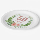 50と素晴らしいフローラ赤面ピンクのスクリプト誕生日 ペーパープレート (アングル)