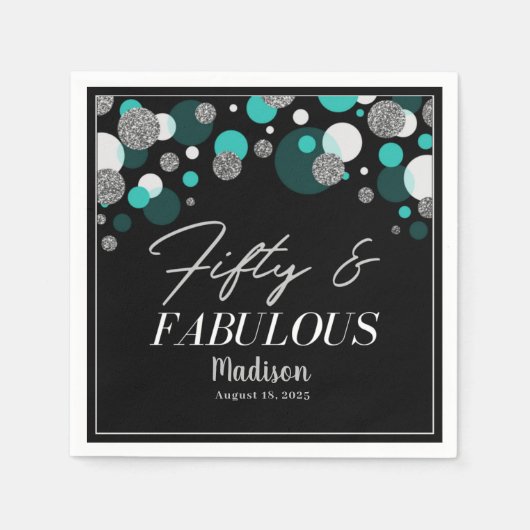 50と素晴らしいブラックとティール（緑がかった色）ナプキンス スタンダードカクテルナプキン (正面)