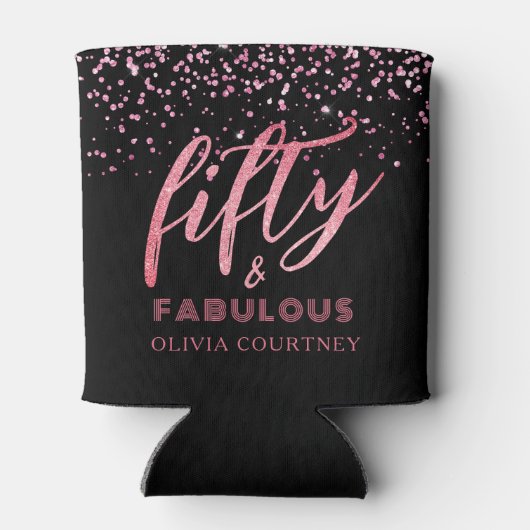 50と素晴らしいブラックとピンクのグリッター誕生日 缶クーラー (裏面)