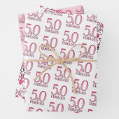 50と素晴らしいブラックとピンクの50th誕生日パーティー ラッピングペーパーシート (インサイチュ)