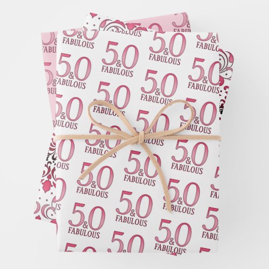 50と素晴らしいブラックとピンクの50th誕生日パーティー ラッピングペーパーシート (インサイチュ)