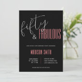 50と素晴らしいブラックとピンク50誕生日 招待状 (スタンド正面)