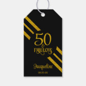 50と素晴らしいブラックとフェイク金ゴールドストライプの ギフトタグ (正面)