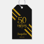 50と素晴らしいブラックとフェイク金ゴールドストライプの ギフトタグ (裏面)
