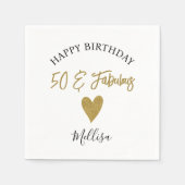 50と素晴らしいブラックと金ゴールドハッピーバースデー スタンダードカクテルナプキン (正面)