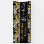 50と素晴らしいブラックと金ゴールドハッピーバースデー 横断幕 (縦)