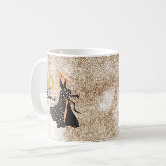 50と素晴らしいブラックと金ゴールドマグカップ コーヒーマグカップ (正面左)