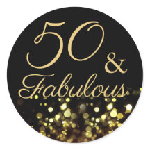 50と素晴らしいブラックと金ゴールド誕生日のステッカー