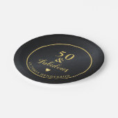 50と素晴らしいブラックと金ゴールド誕生日 ペーパープレート (アングル)