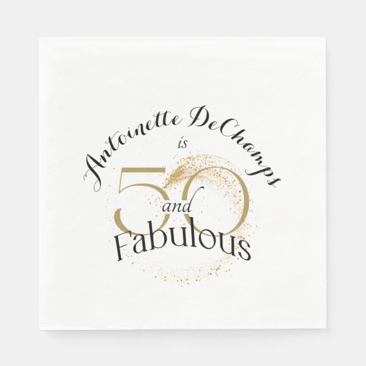 50と素晴らしいブラックと金ゴールド50th誕生日パーティー スタンダードランチョンナプキン (正面)