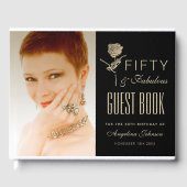 50と素晴らしいブラックと金ゴールド50th誕生日写真 ゲストブック (正面)