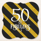 50と素晴らしいブラックと金ゴールド ペーパーコースター (正面)