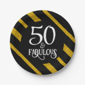 50と素晴らしいブラックと金ゴールド ペーパープレート (正面)