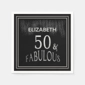 50と素晴らしいブラックシルバーグリッター誕生日 スタンダードカクテルナプキン (正面)