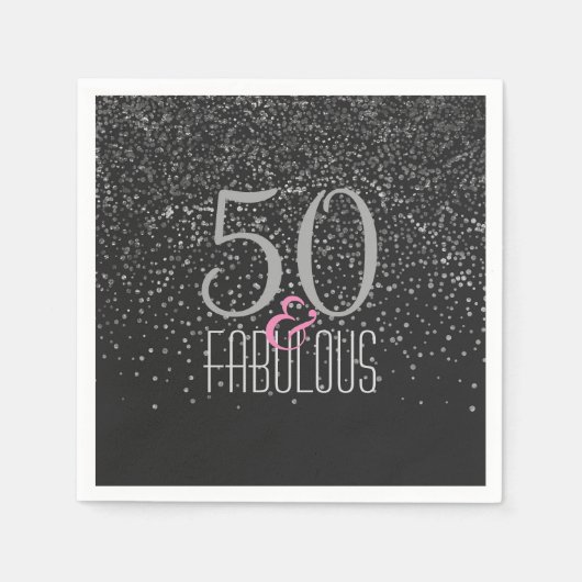 50と素晴らしいブラックシルバー | 50エレガント誕生日 スタンダードカクテルナプキン (正面)