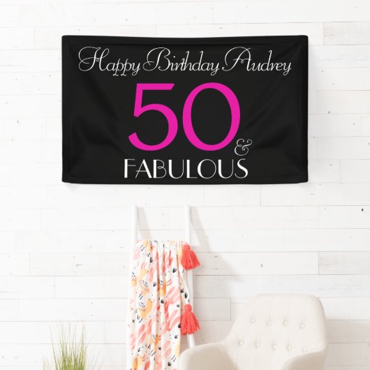 50と素晴らしいブラックピンクカスタム誕生日 横断幕 (インサイチュ)