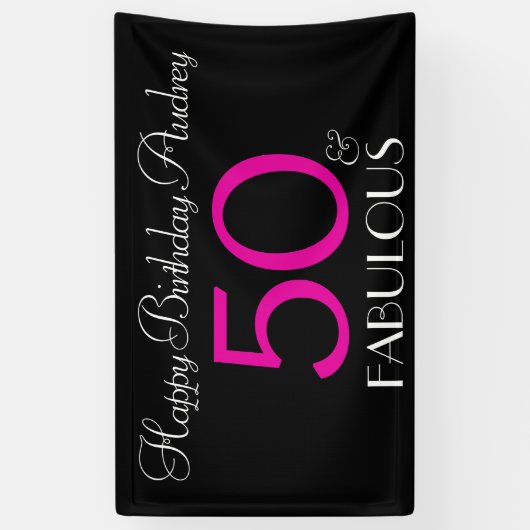 50と素晴らしいブラックピンクカスタム誕生日 横断幕 (縦)