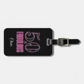 50と素晴らしいブラックピンクタイポグラフィ50誕生日 ラゲッジタグ (正面横)