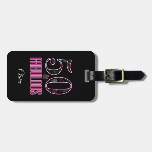 50と素晴らしいブラックピンクタイポグラフィ50誕生日 ラゲッジタグ (正面横)