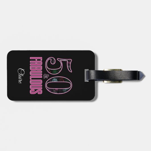 50と素晴らしいブラックピンクタイポグラフィ50誕生日 ラゲッジタグ (裏面横)