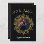 50と素晴らしいブラック金ゴールドエレガントパーティー 招待状 (正面/裏面)