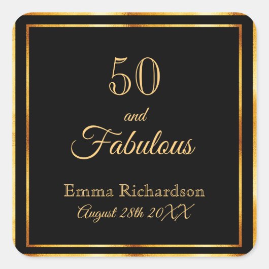 50と素晴らしいブラック金ゴールドエレガント名 スクエアシール (正面)