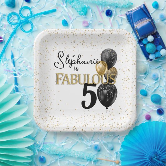 50と素晴らしいブラック金ゴールドグラムスクエア紙プレート ペーパープレート (パーティー)