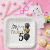 50と素晴らしいブラック金ゴールドグラムスクエア紙プレート ペーパープレート (パーティー)