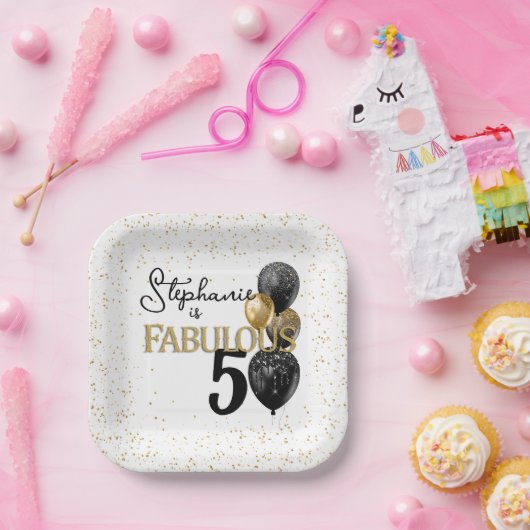 50と素晴らしいブラック金ゴールドグラムスクエア紙プレート ペーパープレート (パーティー)