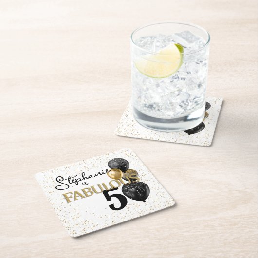 50と素晴らしいブラック金ゴールドグラム紙コースター スクエアペーパーコースター (インサイチュ)