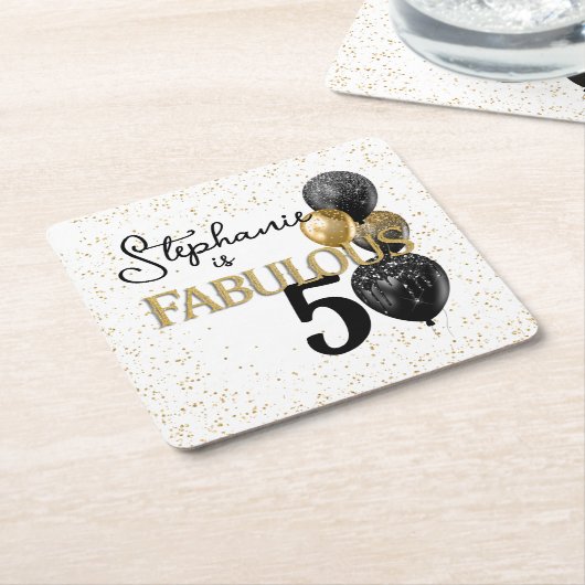 50と素晴らしいブラック金ゴールドグラム紙コースター スクエアペーパーコースター (アングル)