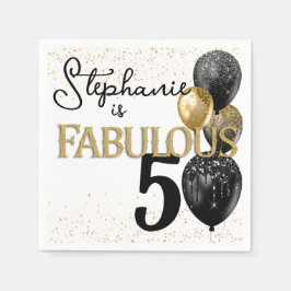50と素晴らしいブラック金ゴールドグラム誕生日ナプキン スタンダードカクテルナプキン