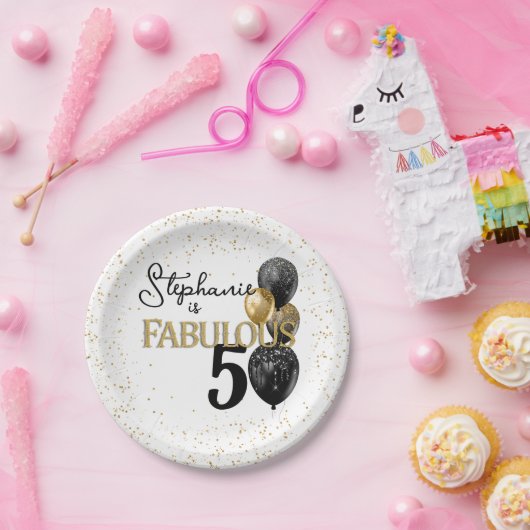 50と素晴らしいブラック金ゴールドグラム誕生日紙プレート ペーパープレート (パーティー)